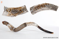 Star of David and Olive Branch Silver Plated Yemenite Shofar