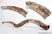 Menorah and Olive Branch Silver Plated Yemenite Shofar