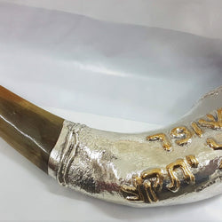 Hebrew Writing Silver Plated Rams Horn Shofar