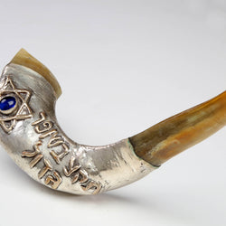 Hebrew Writing with Star of David Silver Plated Rams Horn Shofar