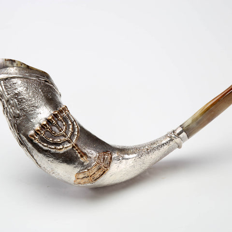 Menorah Silver Plated Rams Horn Shofar
