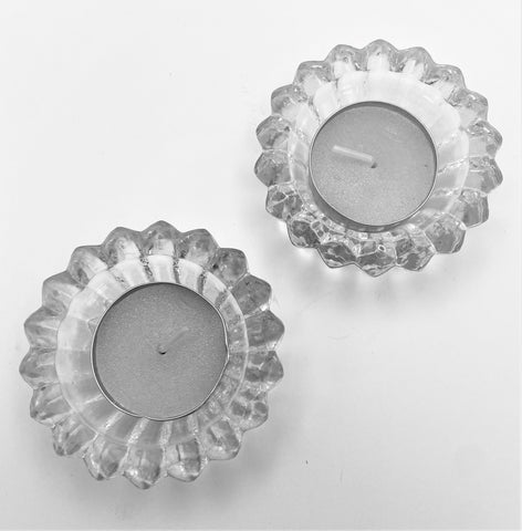 Two Crystal Candle Holders with Candles