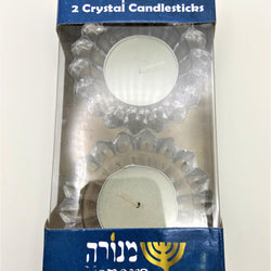 Two Crystal Candle Holders with Candles